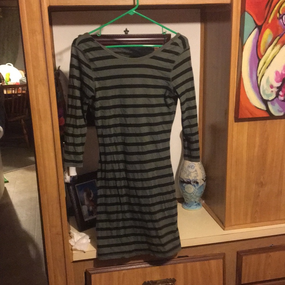 Deep neck, striped midi dress from express